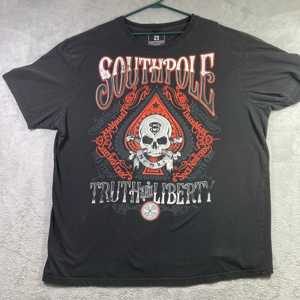 Southpole Shirt Adult 5XB Black Graphic Tee Skull Truth Liberty Short Sleeve